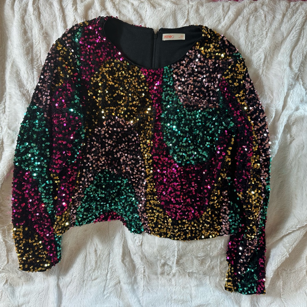 IntempoBlack‎ and Multicolor Sequin Blouse